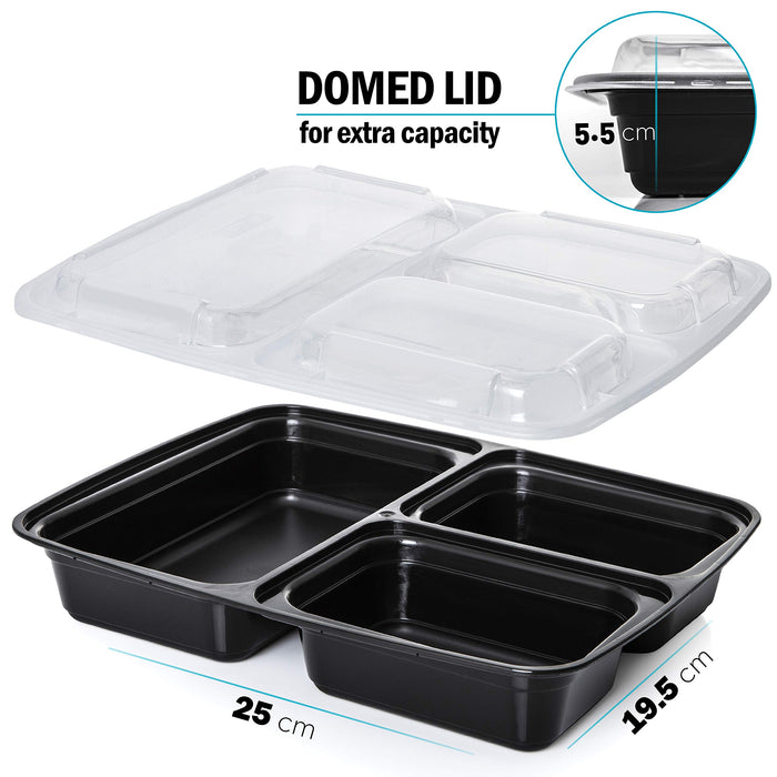 [Pakiet 10 sztuk] Wielorazowe pojemniki Meal Prep z 3 komorami wykonane z plastiku bez BPA – Bezpieczne do używania w mikrofalówce, zamrażarce i zmywarce – Pudełka które można ułożyć w stos (946 ml)