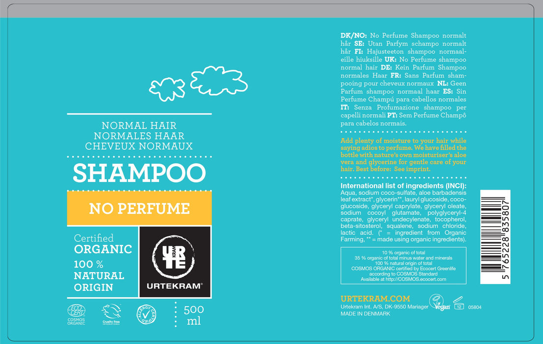 Urtekram No Perfume szampon Bio, włosy normalne, 500 ml