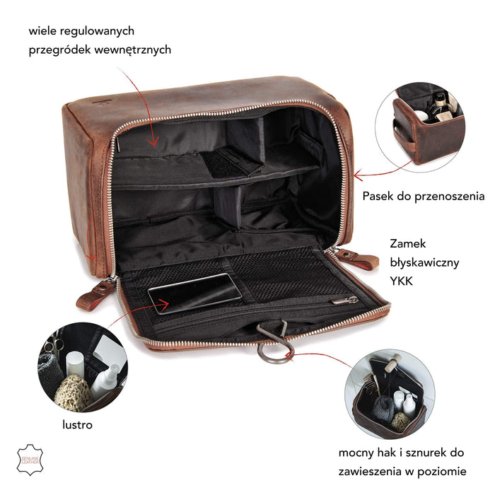 DONBOLSO® kosmetyczka Helsinki I kosmetyczka do zawieszenia dla kobiet i mężczyzn I kosmetyczka ze skóry