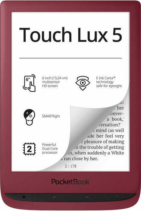 Pocketbook Touch Lux 5 PB628-R-WW 6", Czytnik E-booków, Rubyred