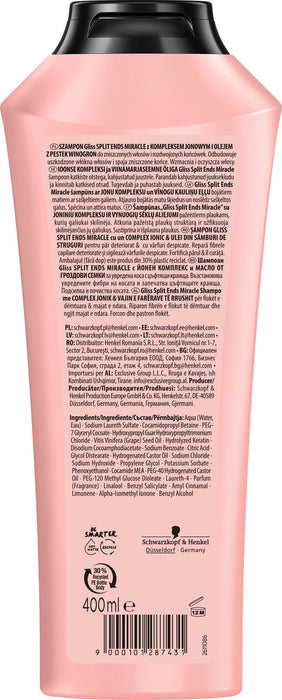 Schwarzkopf Gliss Split Ends Miracle szampon do włosów zniszczonych z rozdwojonymi końcówkami spajający 400ml