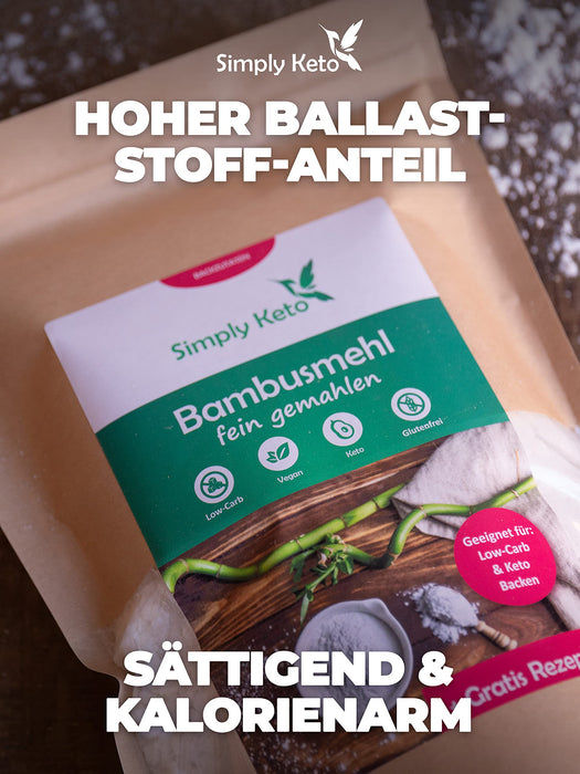 Simply Keto Mąka Bambusowa z Włókna Bambusowego Low Carb - 300g drobno zmielona - Low Carb Mąka Alternatywa dla Wypieków - Idealna do Diety Low Carb i Ketogenicznej - Bezglutenowa i Wegańska
