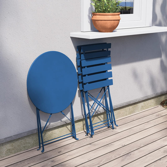 Grand patio Bistro zestaw 3 sztuk, zestaw balkonowy, zestaw mebli do siedzenia, 2 krzesła i 1 stół, stal premium, składany, meble ogrodowe na podwórko, do ogrodu, na zewnątrz (pawiski niebieski)