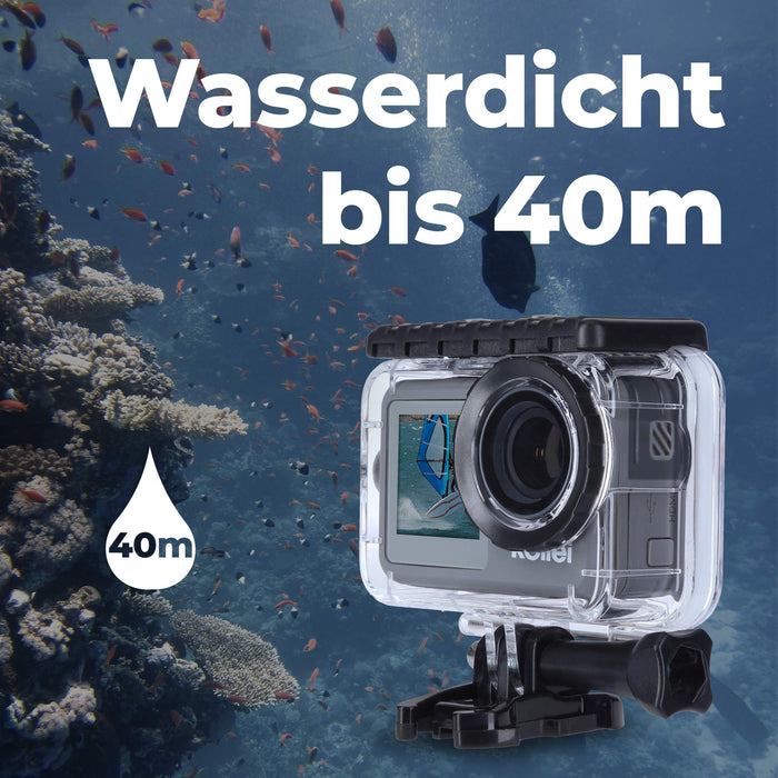Rollei 40329 Action-Cam 9s Plus I 4K 60fps kamera podwodna z wyświetlaczem selfie, stabilizacja obrazu, nagrywanie poklatkowe, funkcja Slow-Motion, funkcja pętli I wodoszczelna do 10 m