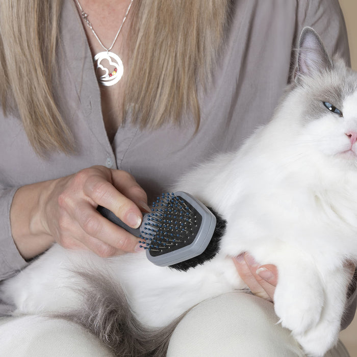 FURminator Podwójna szczotka dla psów i kotów – szczotka do pielęgnacji sierści 2 w 1 do usuwania węzłów, luźnych włosów i brudu, szara