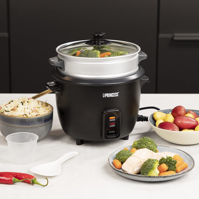 Ryżowar Princess 271936 - czarna matowa obudowa - pojemność 1L - do pięciu porcji