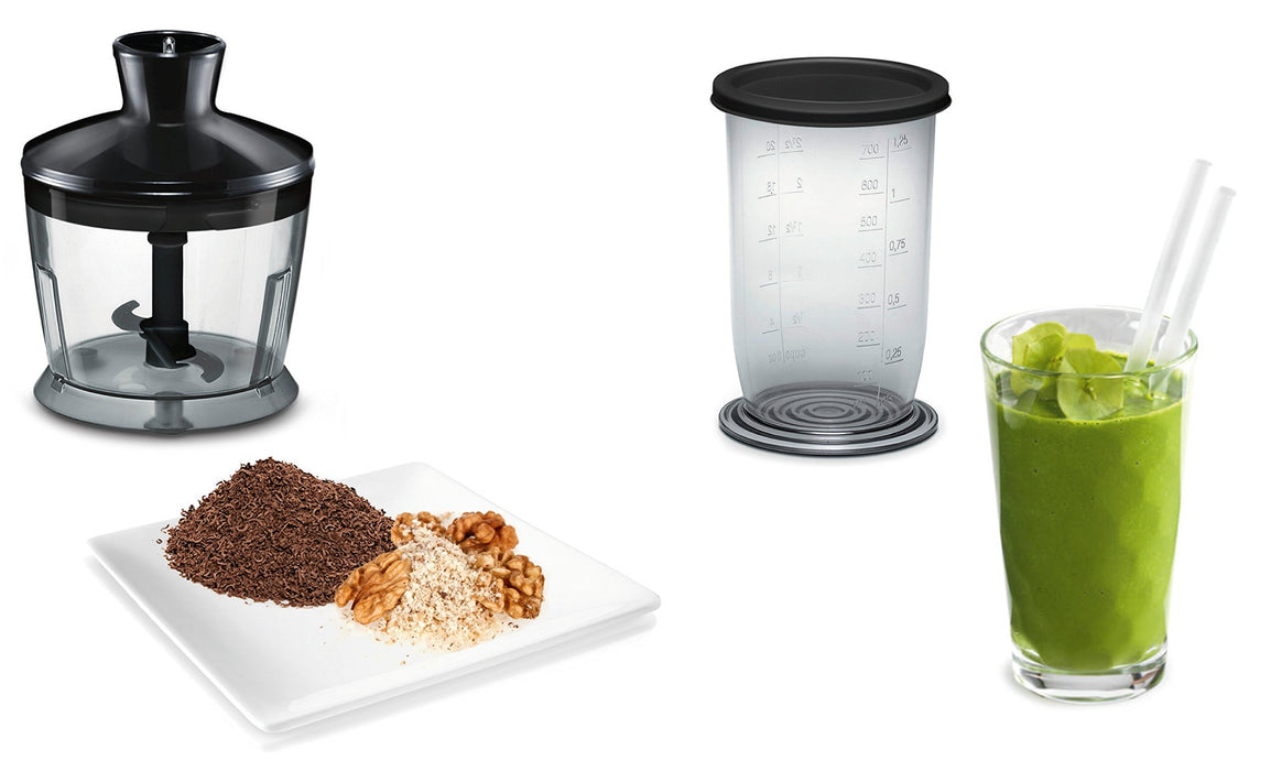 Bosch MSM2610B mikser ręczny CleverMixx z czterema ostrzami, 600 W, czarny/szary blender i deska do siekania różne kolory czarny
