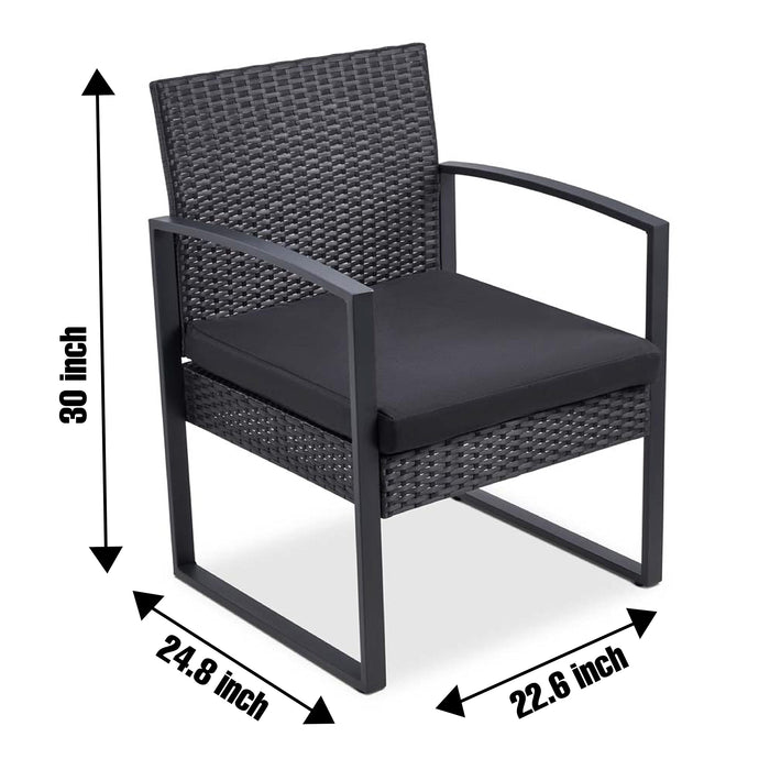 SA Products 3-częściowy zestaw mebli ogrodowych – 2 krzesła tarasowe z podłokietnikami, 1 zestaw stołowy ogrodowy – stalowa rama, poduszki 5 cm, pokrowiec poliestrowy, czarne szkło 5 mm – ogród, bistro, meble balkonowe – czarny