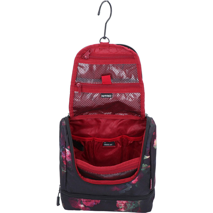 Travel Kit stylowa torba podróżna z dodatkową komorą na spodzie, kosmetyczka do zawieszenia, kosmetyczka z wieloma schowkami na podróż i kemping, torba toiletry Bag, 25 x 24 x 11 cm, czarno-różowa