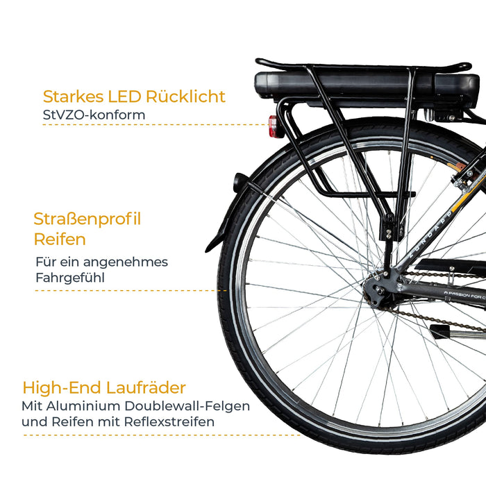 ZÜNDAPP Z502 damski rower elektryczny z hamulcem nożnym, 155 – 185 cm, z 7-biegową przerzutką w piaście, 28 cali, ze światłem rowerowym, pedelec miejski
