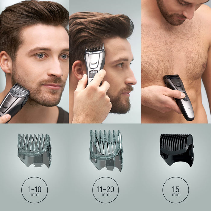 Panasonic ER-GB80-H trymer do brody/włosów z 39 stopniami cięcia, trymer do brody dla mężczyzn, w zestawie precyzyjny trymer, pielęgnacja ciała, ciemno-srebrny