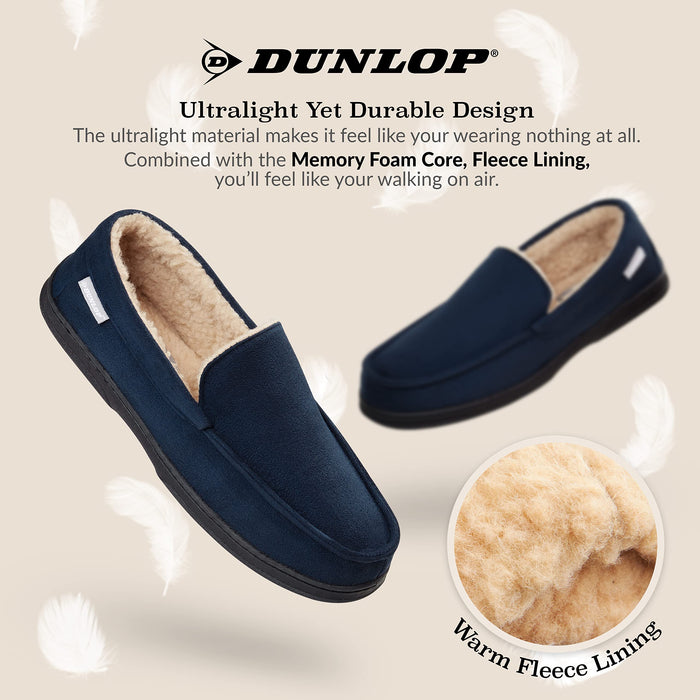 Dunlop Mokasyny kapcie męskie | mokasyny mokasyny kapcie ze sztucznej owczej skóry z gumową podeszwą - pluszowe kapcie domowe z pianki z pamięcią kształtu - oddychające buty do użytku wewnątrz na zewnątrz - prezenty dla mężczyzn