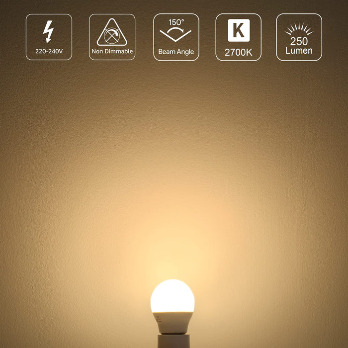 LE Żarówka LED E27, 3,8 W, 250 lumenów, 2700 kelwinów ciepła biel odpowiada żarówce 25 W, kąt świecenia 180°, opakowanie 5 sztuk