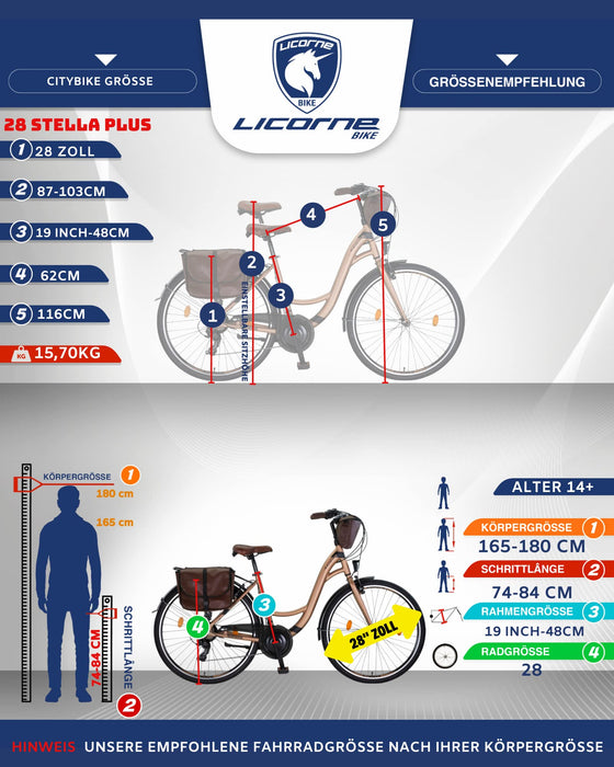 Licorne Bike Stella Plus City Bike rower miejski, koła 26 i 28 cali – aluminiowy, dla dziewcząt, chłopców, mężczyzn i kobiet – 21 przerzutek, rower holenderski (StVZO, obowiązują przepisy lokalne)