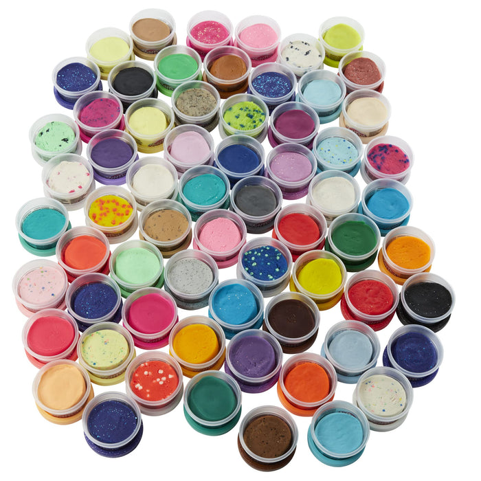 Kolorowa superkolekcja ciastoliny Play-Doh, zestaw 65 małych tub po 28 g nietoksycznej masy plastycznej, zawiera różne rodzaje ciastoliny: szafirową, błyszczącą, konfetti