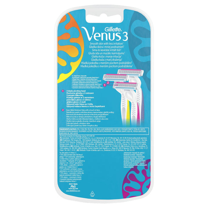 Gillette Venus 3 Maszynki Jednorazowedo Golenia dla Kobiet (6 Sztuk), Kolorowe Maszynki z 3 Ostrzami i Paskiem Nawilżającym