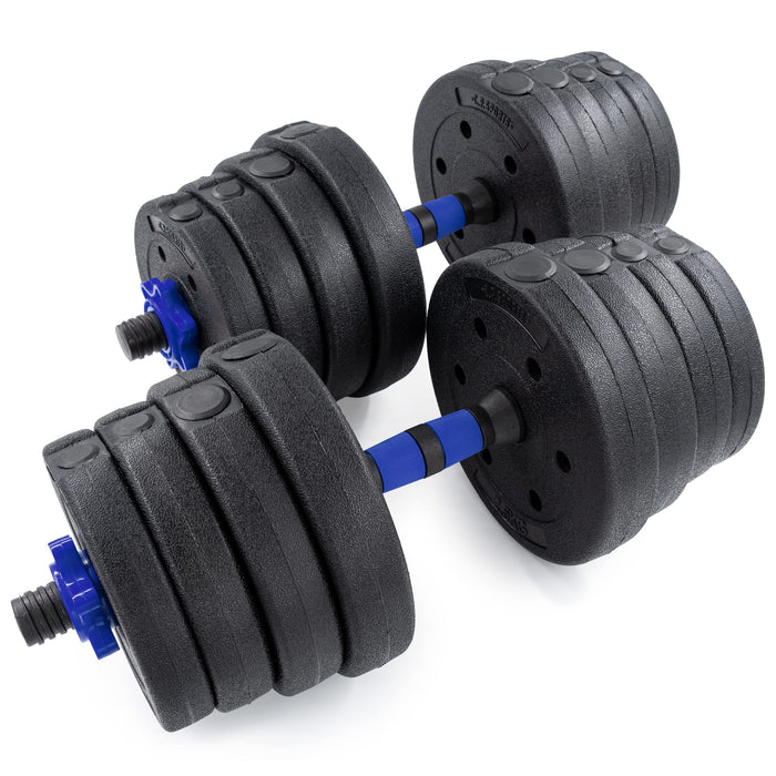 C.P.Sports 2in1 Zestaw hantli i sztang 30kg | 4x 1,25kg - 4x 1,5kg - 4x 2,0kg - 4x 2,5kg - 2x uchwyty | plastikowe talerze do ćwiczeń siłowych, fitness, domowej siłowni | 4 kolory