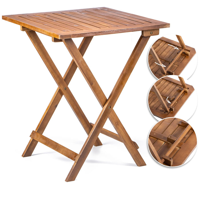 COM-FOUR® 3-czesciowy zestaw bistro - stól bistro z 2 krzeslami - nowoczesne meble balkonowe - skladany zestaw mebli z drewna, idealny na taras i do ogrodu (brazowy - kanciasty)
