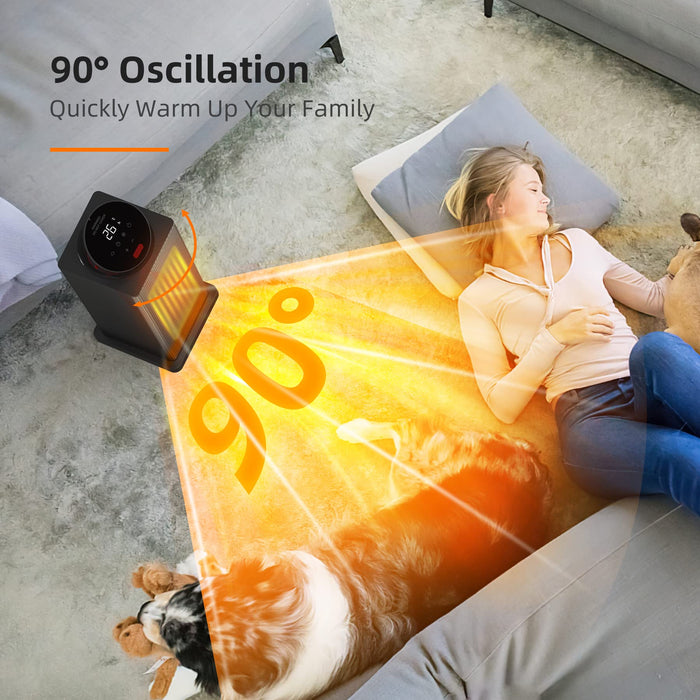 OMISOON Grzejnik 2000W, ECO grzejnik elektryczny, PTC, LED Touch, 90° oscylacji, 24H timer, 3 tryby, termostat i oszczędność energii, wielokrotna ochrona, dom