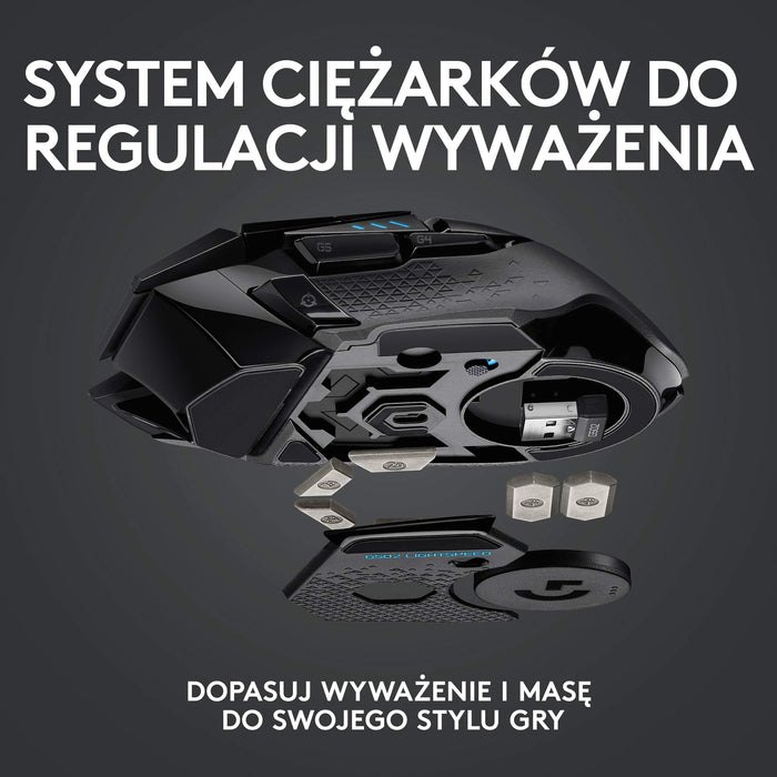 Logitech G502 Lightspeed Wireless Gaming Mouse, Bezprzewodowa Mysz Do Gier Lightspeed, Pc/Mac - Czarny ,910-005567