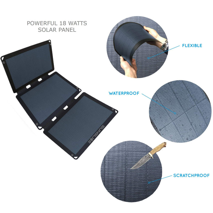 Sunslice| Nowa generacja elastyczny panel słoneczny 18 W. Mocny i znacznie lżejszy, ultracienki, nietłukący się do smartfonów, idealny na kemping i wędrówki - czarny