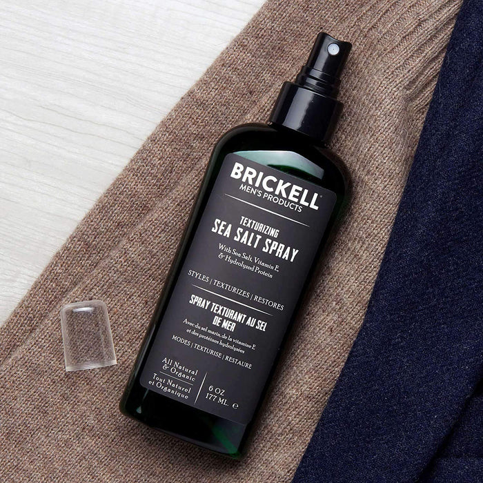 Brickell Men's Texturizing Sea Salt Spray – naturalny i organiczny – bez alkoholu – męski spray teksturujący dla mężczyzn zapewnia większą objętość i najlepszy surfera i wygląd plażowy – solny spray do włosów, 177 ml