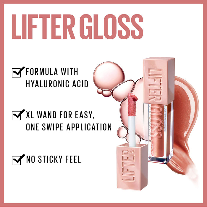 Maybelline New York Lifter Gloss błyszczyk do ust wyjątkowy blask, formuła z kwasem hialuronowym i witaminą E, wygodna aplikacja, 002 Ice, 5 ml