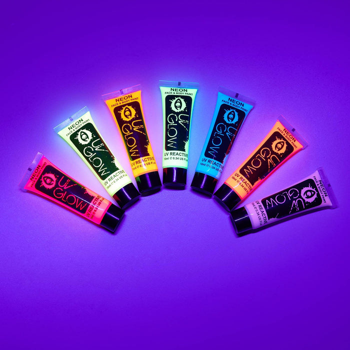 7 x 10 ml farby do malowania ciała UV, czarne światło, fluorescencyjne, do malowania ciała, neonowe, świecące kolory