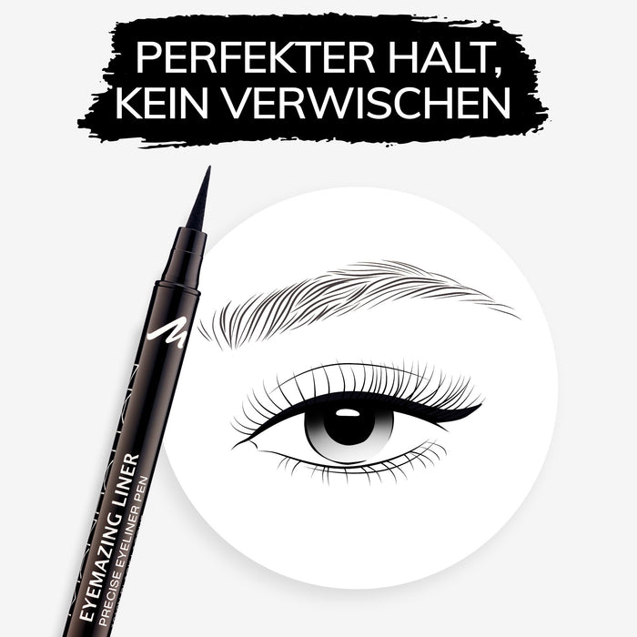 Manhattan Eyemazing Liner – czarny filcowy eyeliner do idealnego nakładania – kolor Black Lacque 1010N – 1 x 1,2 ml