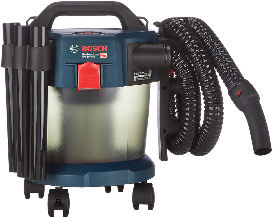 Bosch Professional System profesjonalny 18 V: akumulatorowy odkurzacz do pracy na sucho i mokro GAS 18V-10 L (bez akumulatora, wąż 1,6 m, 3 rury, opakowanie kartonowe)