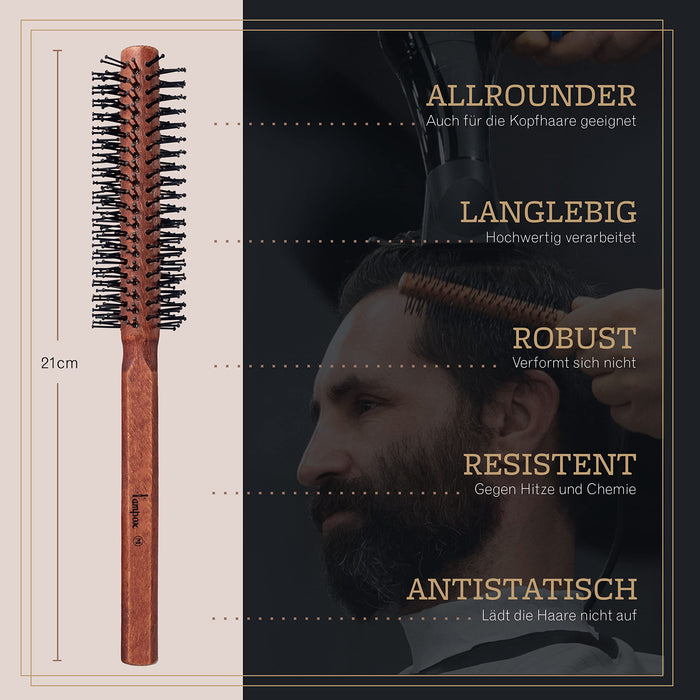 lampox Męska szczotka okrągła do brody, do stylizacji brody, do suszenia włosów, do krótkich włosów (S)