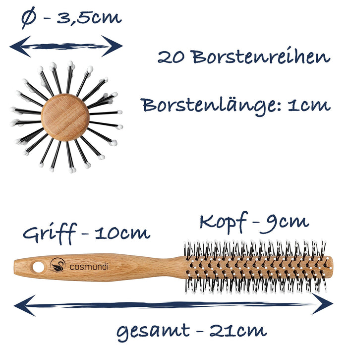 Okrągła szczotka do brody i włosów – szczotka do brody do pełnej brody, Made in Germany