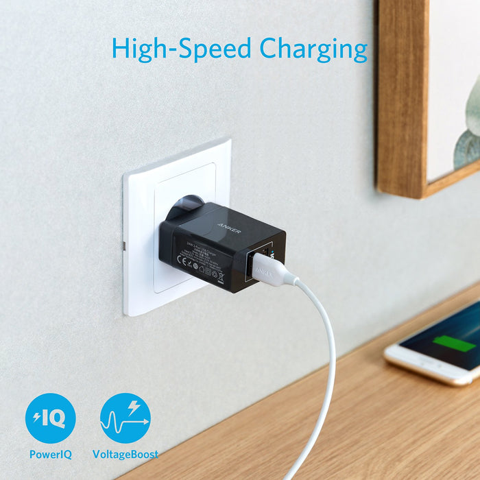 Anker 24W 2-Port USB Ladegerät mit PowerIQ Technologie für iPhone, iPad, Samsung Galaxy, Nexus, HTC, Motorola, LG und viele mehr (Schwarz)