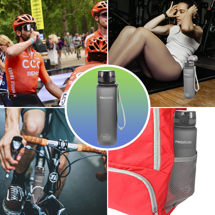 PROIRON Sportowe Butelka na wodę, 500ml/1l, Bez BPA, rower, bieganie, jazda na rowerze, siłownia, szczelne sportowe butelki na wodę z pokrywką, filtr i shaker białkowy w zestawie