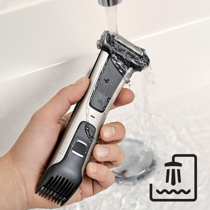 Philips Golarka do ciała z serii 7000 do stosowania pod prysznicem, Przyjazna skórze golarka, Dwustronna konstrukcja, Golarka 4-D dopasowująca się do ciała, Wbudowany trymer (3-11 mm), BG7025/15