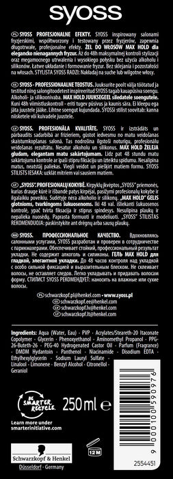 Syoss Max Hold Gel żel do włosów megamocny, poziom utrwalenia: 6 (250 ml)