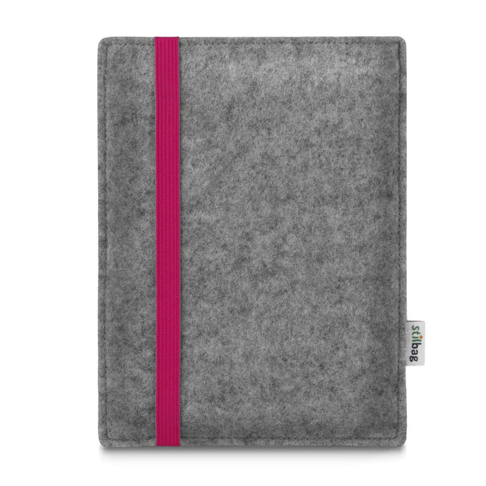 Stilbag Etui do czytnika e-booków LEON do Amazon Kindle Oasis (9. generacji) lub nowego Kindle Oasis (10. Generation – 2019), filc wełniany jasnoszary – gumowa taśma różowa