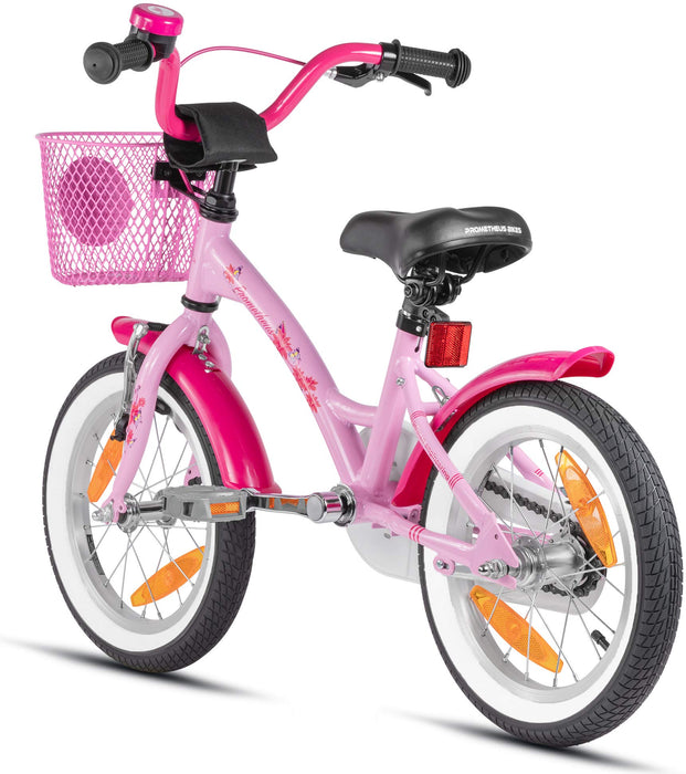 Prometheus rower dziewczęcy 14 cali z kółkami podporowymi, rower dla dzieci w wieku od 3 do 4 lat, dla dziewcząt, z pedałem 14 cali, model w kolorze różowym