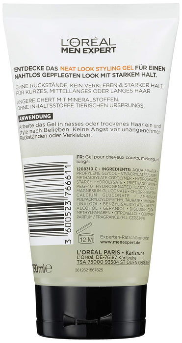 L'Oréal Men Expert Neat Look żel do stylizacji włosów dla mężczyzn, do modelowania włosów i naturalnej stylizacji włosów, InvisiControl, 1 x 150 ml