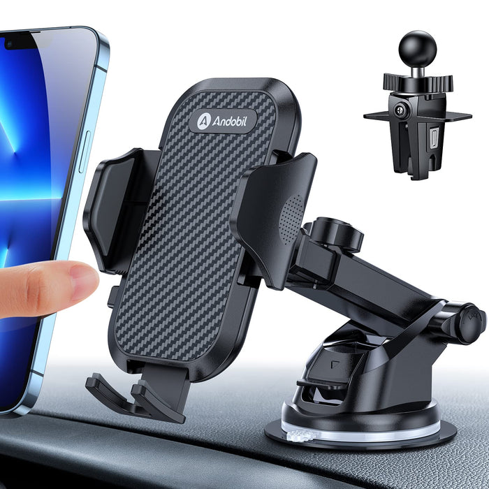 Andobil Uchwyt samochodowy na telefon komórkowy, montowany na otworze wentylacji lub na przyssawki, 3 w 1, uniwersalny uchwyt na smartfon do iPhone 11, 11 Pro, Samsung Galaxy Note 10/S10, Huawei, Xiaomi, LG i inne