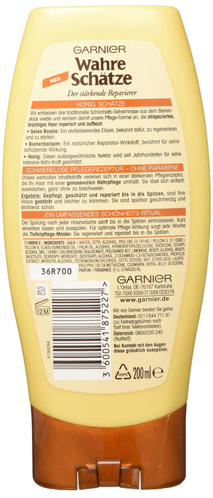 GARNIER Prawdziwa odżywka do intensywnej pielęgnacji włosów / Wzmacnia strukturę włosów (z Gelée Royale, balsamem pszczelim i miodem - do zniszczonych, łamliwych włosów - bez parabenów) 1 x 200 ml