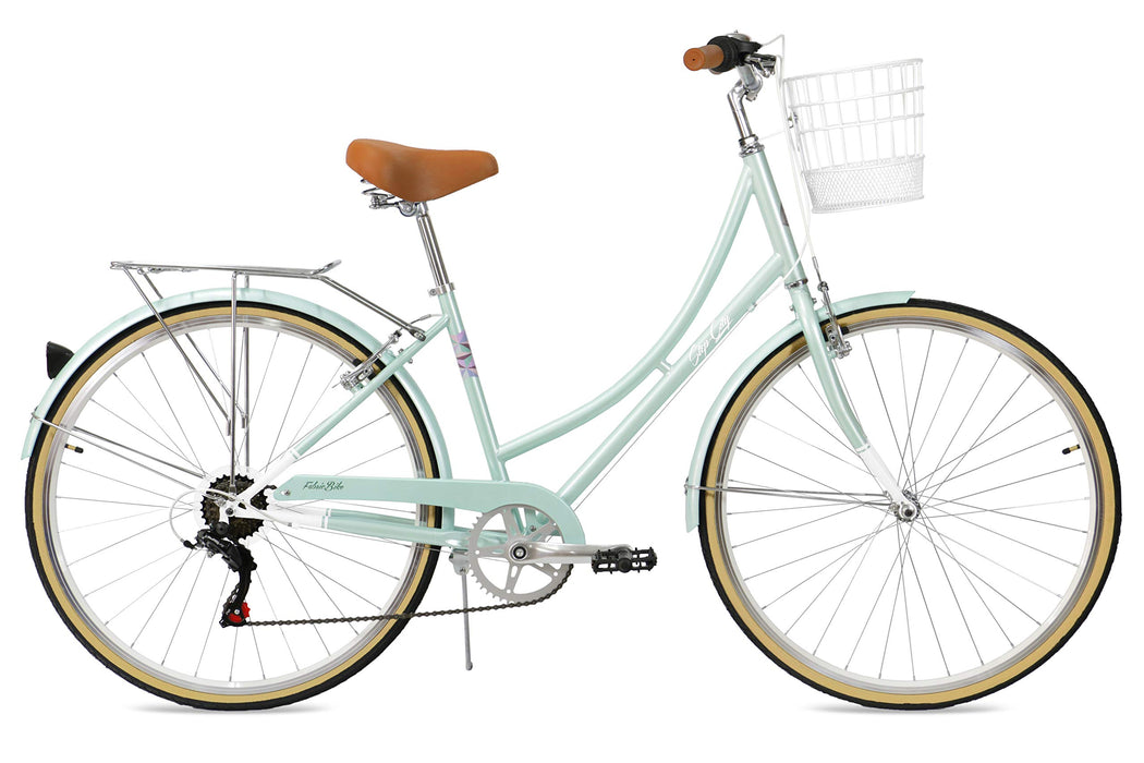 FabricBike Step City - damski rower miejski, rower miejski Vintage Retro, rower miejski w stylu holenderskim z przerzutką Shimano i koszykiem. Wygodne siodełko.