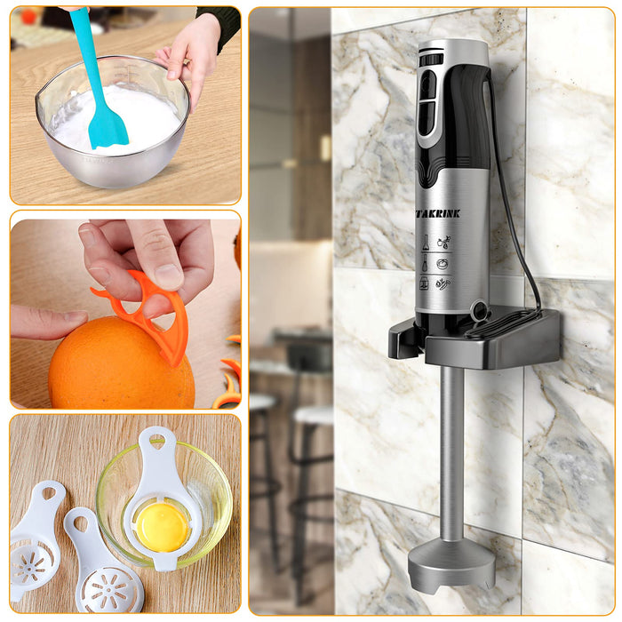 Blender ręczny 9 w 1 1500 W + TURBO mikser ręczny zestaw 304 blender ręczny stal szlachetna zwycięzca testu mikser wielofunkcyjny 4 ostrza ze stali szlachetnej łatwy w obsłudze, nie zawiera BPA