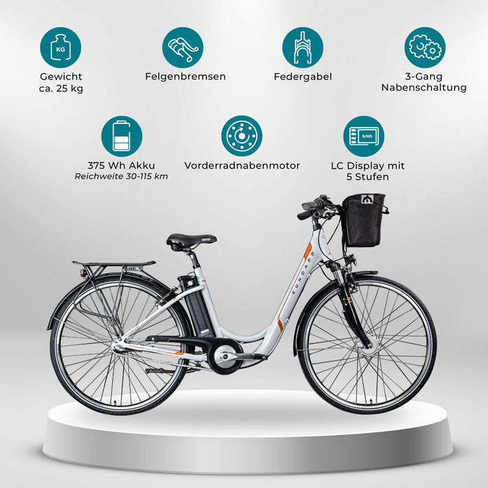 ZÜNDAPP EBike Z510 rower elektryczny z hamulcem nożnym, dla kobiet i mężczyzn, E-Bike, 3-biegowy, rower elektryczny, damski, holenderski, z koszem