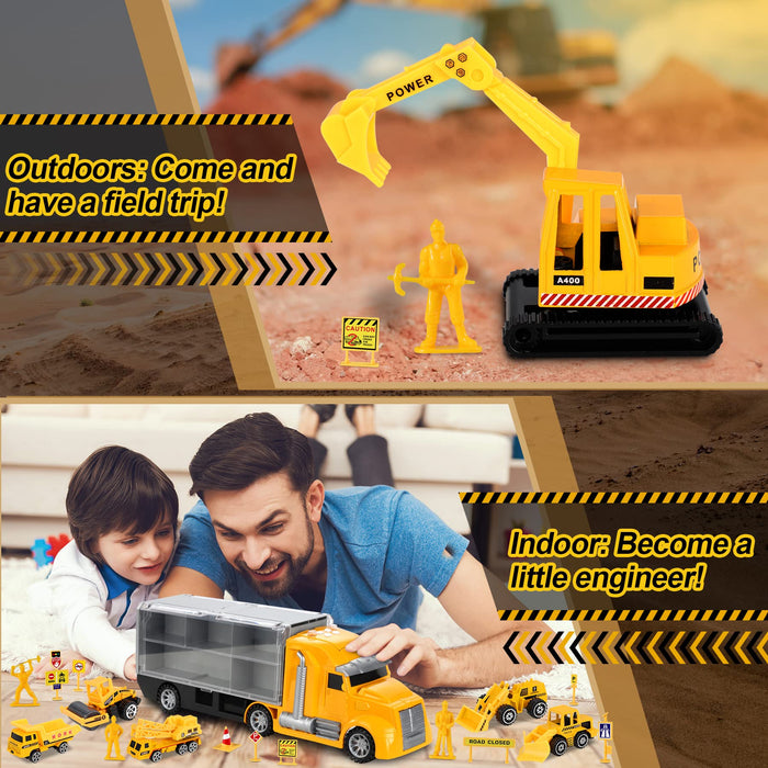 lenbest 11 w 1 pojazd budowlany samochody zabawki ciężarówki, mini model pojazdów zestaw z muzyką, światło i 76 * 52 cm mapa zabawy miasta, przewoźnik ciężarówka samochód zabawki edukacyjne prezent dla dzieci od 3 lat