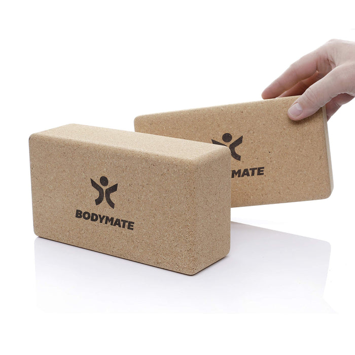 BODYMATE – kostki do jogi z korka – zestaw 2 szt, z naturalnego, w 100% ekologicznego korka – do asan, medytacji, ćwiczeń relaksacyjnych, dla początkujących i profesjonalistów – 22 x 12 x 7,5 cm