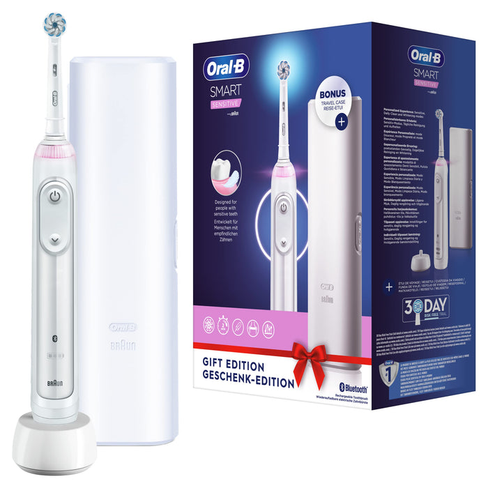 Oral-B Smart Sensitive Szczoteczka Elektryczna, z Technologią Braun i Etui Podróżnym, Biała