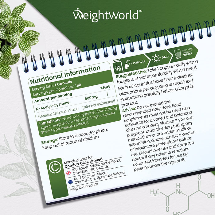 WeightWorld N-Acetyl- Cysteine (NAC) 600mg 180 Capsules