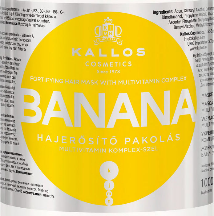 Kallos Maska bananowa z kompleksem multiwitaminowym do wzmocnienia włosów, 1000 ml