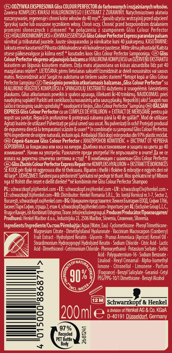 Schwarzkopf Gliss Colour Perfector ekspresowa odżywka do włosów farbowanych i rozjaśnianych 200ml